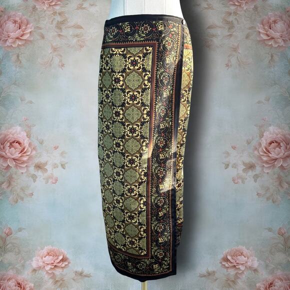 Vintage Sag Harbor Floral Geometric Pattern Wrap Scarf Midi Skirt - Picture 1 of 5